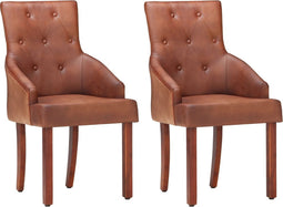 vidaXL - Eetkamerstoelen - 2 - st - echt - geitenleer - bruin