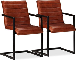 vidaXL - Eetkamerstoelen - 2 - st - echt - leer - bruin