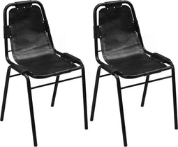vidaXL - Eetkamerstoelen - 2 - st - echt - leer - zwart