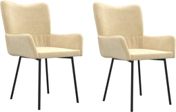 vidaXL - Eetkamerstoelen - 2 - st - fluweel - crèmekleurig