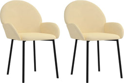 vidaXL - Eetkamerstoelen - 2 - st - fluweel - crèmekleurig