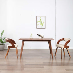 vidaXL - Eetkamerstoelen - 2 - st - gebogen - hout - en - kunstleer - crèmekleurig