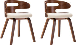 vidaXL - Eetkamerstoelen - 2 - st - gebogen - hout - en - kunstleer - crèmekleurig