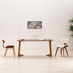 vidaXL - Eetkamerstoelen - 2 - st - gebogen - hout - en - kunstleer - crèmekleurig