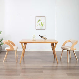 vidaXL - Eetkamerstoelen - 2 - st - gebogen - hout - en - kunstleer - crèmekleurig