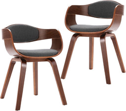 vidaXL - Eetkamerstoelen - 2 - st - gebogen - hout - en - stof - grijs