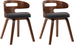 vidaXL - Eetkamerstoelen - 2 - st - gebogen - hout - en - stof - donkergrijs
