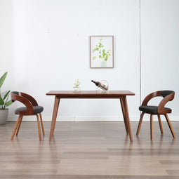 vidaXL - Eetkamerstoelen - 2 - st - gebogen - hout - en - stof - donkergrijs