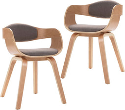 vidaXL - Eetkamerstoelen - 2 - st - gebogen - hout - en - stof - taupe