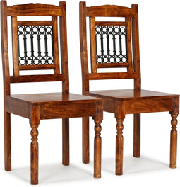 vidaXL - Eetkamerstoelen - 2 - st - klassiek - hout - met - honingafwerking