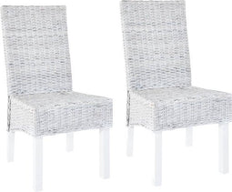 vidaXL - Eetkamerstoelen - 2 - st - kubu - rattan - en - mangohout - lichtbruin