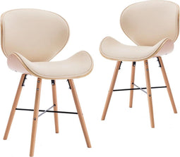 vidaXL - Eetkamerstoelen - 2 - st - kunstleer - en - gebogen - hout - crème