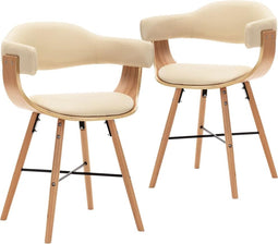 vidaXL - Eetkamerstoelen - 2 - st - kunstleer - en - gebogen - hout - crème