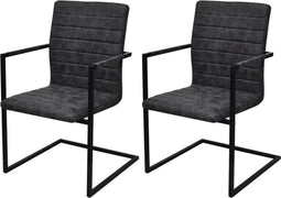 vidaXL - Eetkamerstoelen - 2 - st - kunstleer - zwart