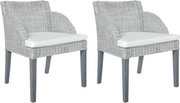 vidaXL - Eetkamerstoelen - 2 - st - met - kussens - natuurlijk - rattan - grijs