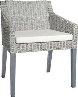vidaXL - Eetkamerstoelen - 2 - st - met - kussens - natuurlijk - rattan - grijs