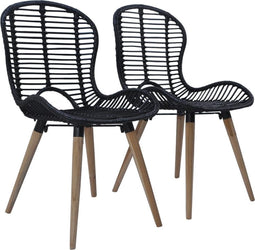 vidaXL - Eetkamerstoelen - 2 - st - natuurlijk - rattan - zwart