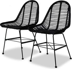 vidaXL - Eetkamerstoelen - 2 - st - natuurlijk - rattan - zwart