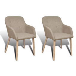 vidaXL - Eetkamerstoelen - 2 - st - stof - en - massief - eikenhout - beige
