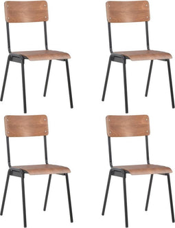 vidaXL - Eetkamerstoelen - 4 - st - massief - multiplex - staal - bruin