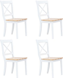 vidaXL - Eetkamerstoelen - 4 - st - massief - rubberwood - naturel - en - wit