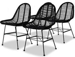 vidaXL - Eetkamerstoelen - 4 - st - natuurlijk - rattan - zwart