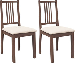 vidaXL - Eetkamerstoelen - met - kussens - 2 - st - massief - hout - rubber - bruin