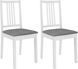 vidaXL - Eetkamerstoelen - met - kussens - 2 - st - massief - hout - wit