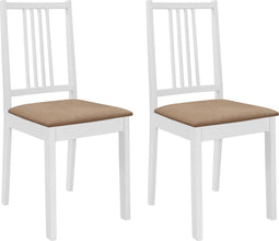 vidaXL - Eetkamerstoelen - met - kussens - 2 - st - massief - hout - wit