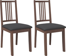 vidaXL - Eetkamerstoelen - met - kussens - 2 - st - massief - hout - rubber - bruin