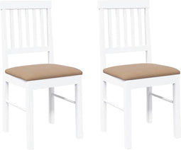 vidaXL - Eetkamerstoelen - met - kussens - 2 - st - massief - hout - rubber - wit