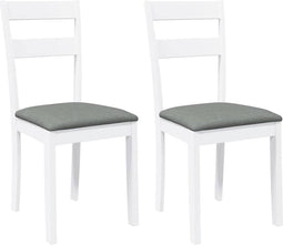 vidaXL - Eetkamerstoelen - met - kussens - 2 - st - massief - hout - rubber - wit