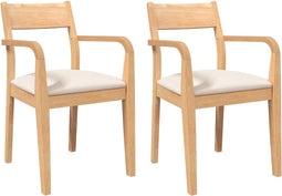 vidaXL - Eetkamerstoelen - met - kussens - 2 - st - massief - hout - naturel - rubber