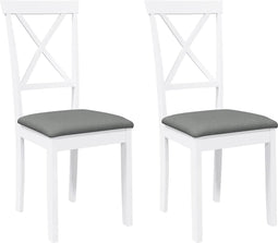 vidaXL - Eetkamerstoelen - met - kussens - 2 - st - massief - hout - rubber - wit