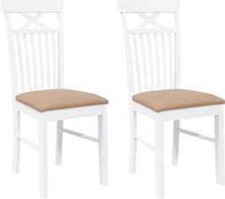 vidaXL - Eetkamerstoelen - met - kussens - 2 - st - massief - hout - rubber - wit