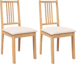 vidaXL - Eetkamerstoelen - met - kussens - 2 - st - massief - hout - naturel - rubber