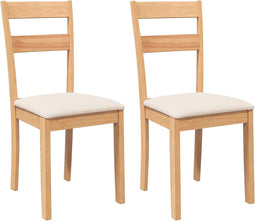 vidaXL - Eetkamerstoelen - met - kussens - 2 - st - massief - hout - naturel - rubber