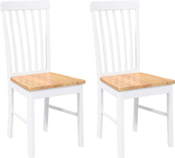 vidaXL - Eetkamerstoelen - met - kussens - 2 - st - massief - hout - rubber - wit