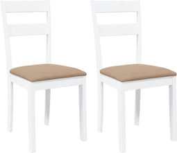 vidaXL - Eetkamerstoelen - met - kussens - 2 - st - massief - hout - rubber - wit
