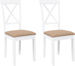 vidaXL - Eetkamerstoelen - met - kussens - 2 - st - massief - hout - rubber - wit