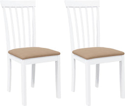 vidaXL - Eetkamerstoelen - met - kussens - 2 - st - massief - hout - rubber - wit
