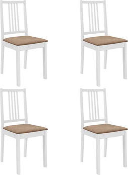 vidaXL - Eetkamerstoelen - met - kussens - 4 - st - massief - hout - wit