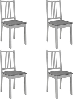 vidaXL - Eetkamerstoelen - met - kussens - 4 - st - massief - hout - grijs