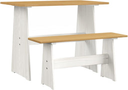 vidaXL - Eettafel - met - bankje - REINE - massief - grenenhout - honingbruin - en - wit