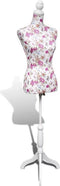 vidaXL - Etalagepop - torso - vrouw - katoen - wit - met - rozenprint