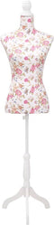 vidaXL - Etalagepop - torso - vrouw - katoen - wit - met - rozenprint