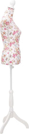 vidaXL - Etalagepop - torso - vrouw - katoen - wit - met - rozenprint