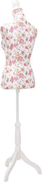 vidaXL - Etalagepop - torso - vrouw - katoen - wit - met - rozenprint
