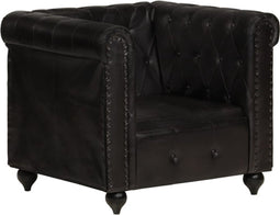 vidaXL Fauteuil Chesterfield-stijl echt leer zwart