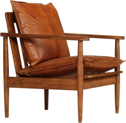 vidaXL Fauteuil echt leer met acaciahout bruin